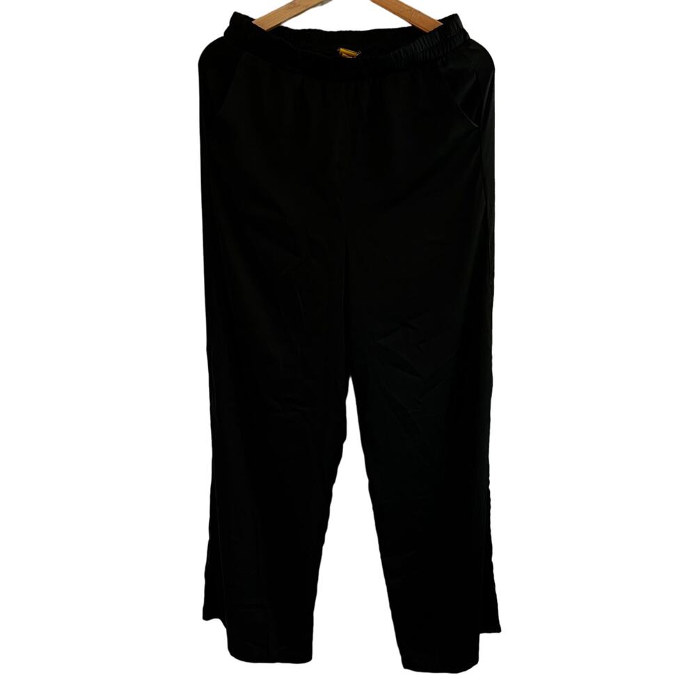 Wide Leg Silky Black Pants Trousers Goth Lagenlook Size Medium Witchy Whimsigoth